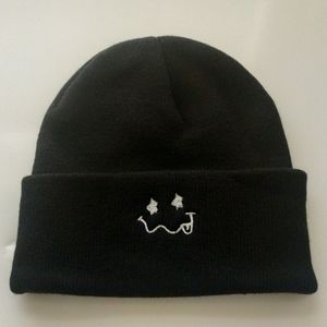 New Black Knitted Beanie Silly Face